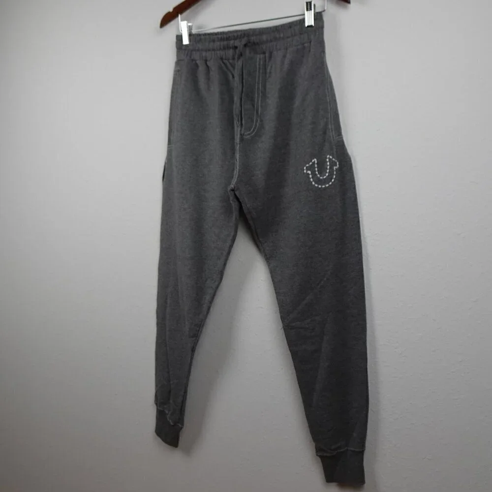 True Religion Joggers Men's Size S Gray Logo Sweatpants Lounge Wear